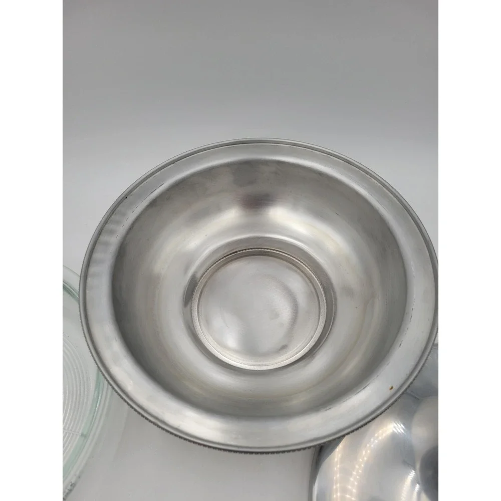 Vtg BW Buenilum Hammered Aluminum Round Serving Bowl With Glass bake Insert‎ MCM